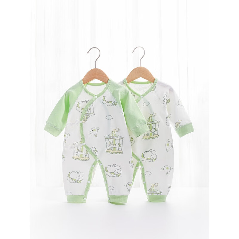 瑷瑈新生儿四季款纯棉婴儿连体衣春秋无骨宝宝衣服偏襟系带连体衣 粉星星 59cm