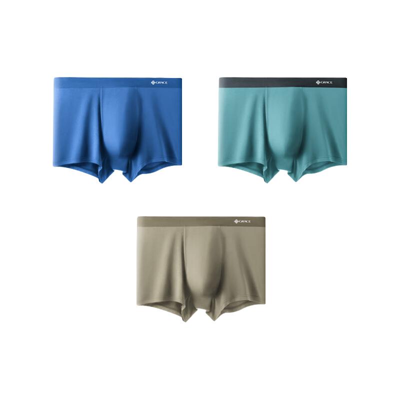 洁丽雅内裤男纯棉男士内裤抗菌透气纯棉内裤男生内裤圣诞纯棉宽松裤头 蔚蓝色+蓝柚色+卡其色 3条 L