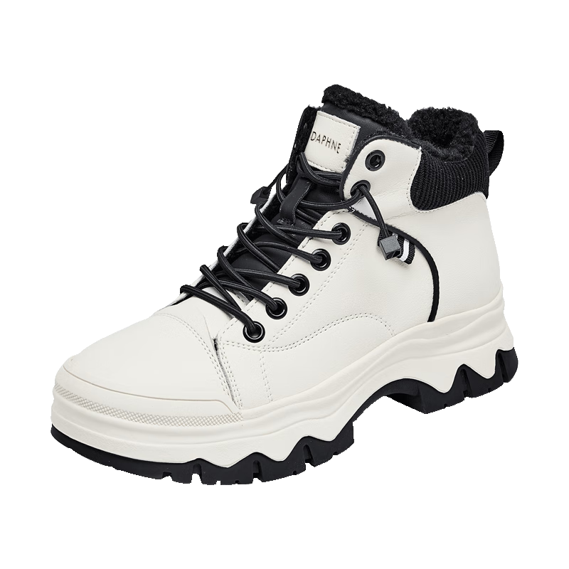 达芙妮加绒雪地靴女2025冬季粗跟厚底增高马丁靴东北防滑保暖棉鞋女 米黑色 【低帮-加绒款】 37