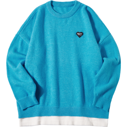 米莱达 冬圆领套头毛衣女假两件拼接宽松长袖保暖针织衫