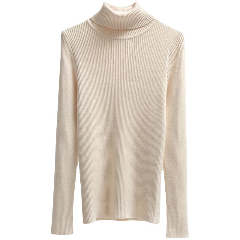 高领针织衫女2025秋冬长袖修身加厚百搭打底衫上衣黑白色内搭毛衣