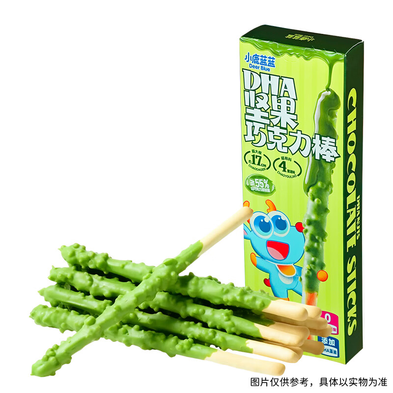 小鹿蓝蓝DHA坚果巧克力棒儿童零食宝宝磨牙炭烧棒无蔗糖棒棒 【1盒|抹茶味】坚果巧克力棒/42g
