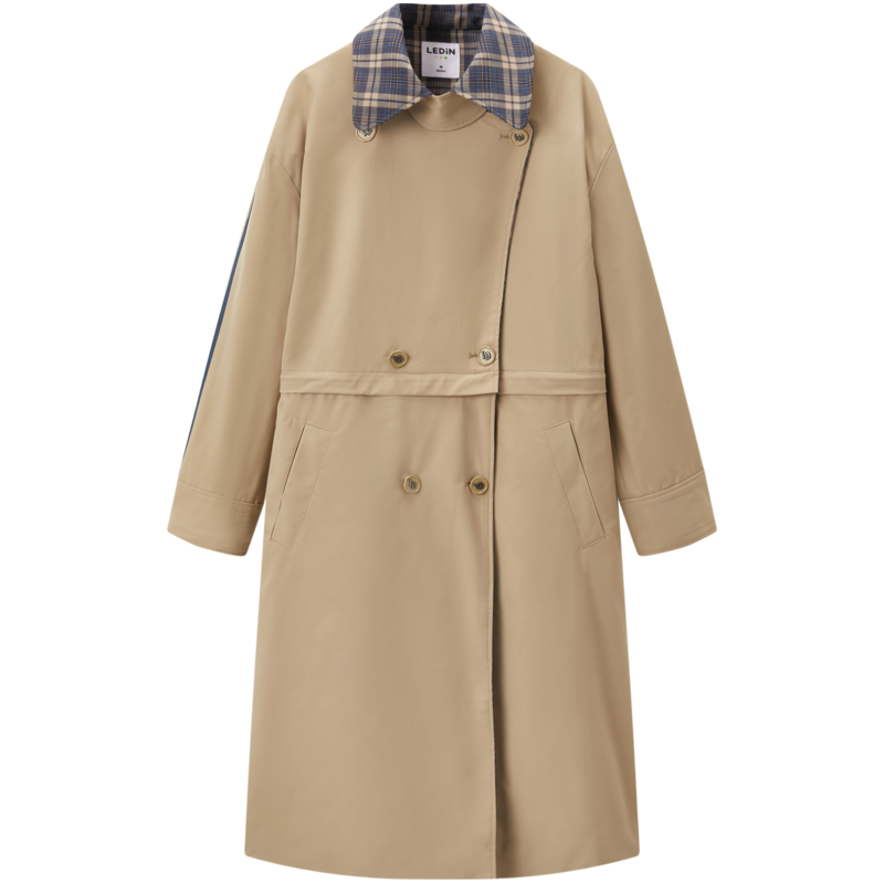 乐町 两穿中长款风衣女休闲简约风衣