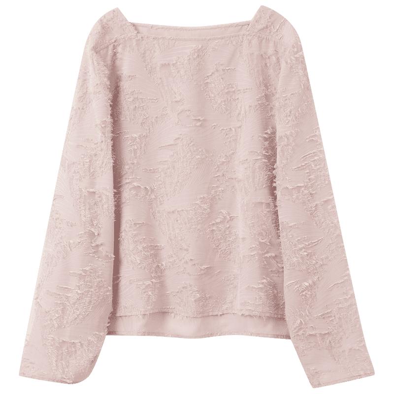 【2025春季款】重工羽毛小衫剪花流苏一字领衬衣宽松上衣S