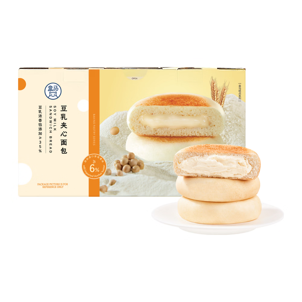 盒马 豆乳夹心面包 1kg 早餐夹心面包糕点 1kg 箱装
