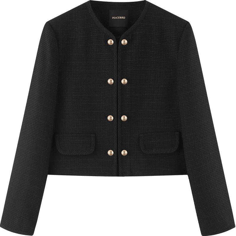 太平鸟 【简约双排扣外套】秋通勤风直筒圆领女式外套