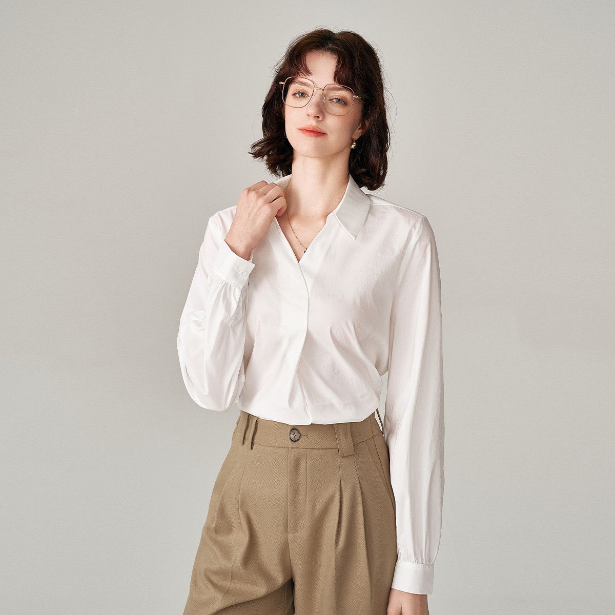 2025秋款白衬衫女OL简约长袖衬衬衣翻领上衣通勤休闲衬衫女