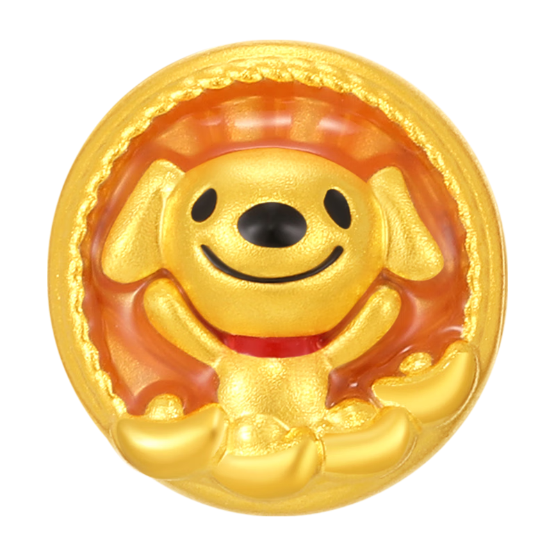 潮宏基京东狗足金硬金珐琅黄金转运珠京东联名JOY狗头金 来财