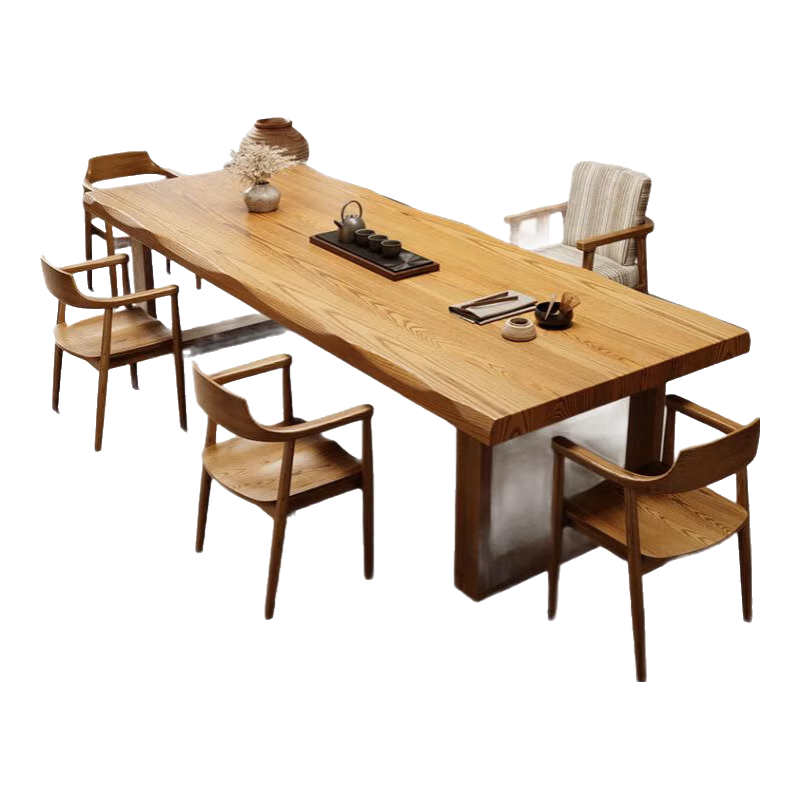 木斯理北美白蜡木茶桌椅组合大板茶台现代简约客厅家用原木阳台泡茶桌椅 北美白蜡木单桌