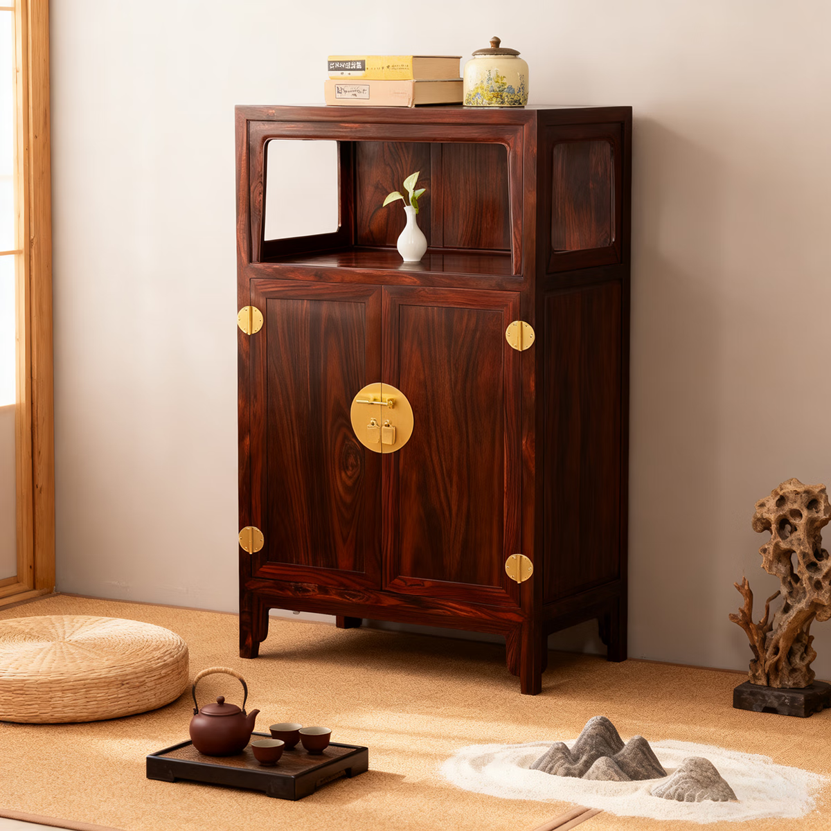 泽林木韵红木家具印尼黑酸枝 （学名：阔叶黄檀）亮格柜 实木明式万历柜 中式两门柜茶叶柜74*41*125cm 万历柜74*41*125