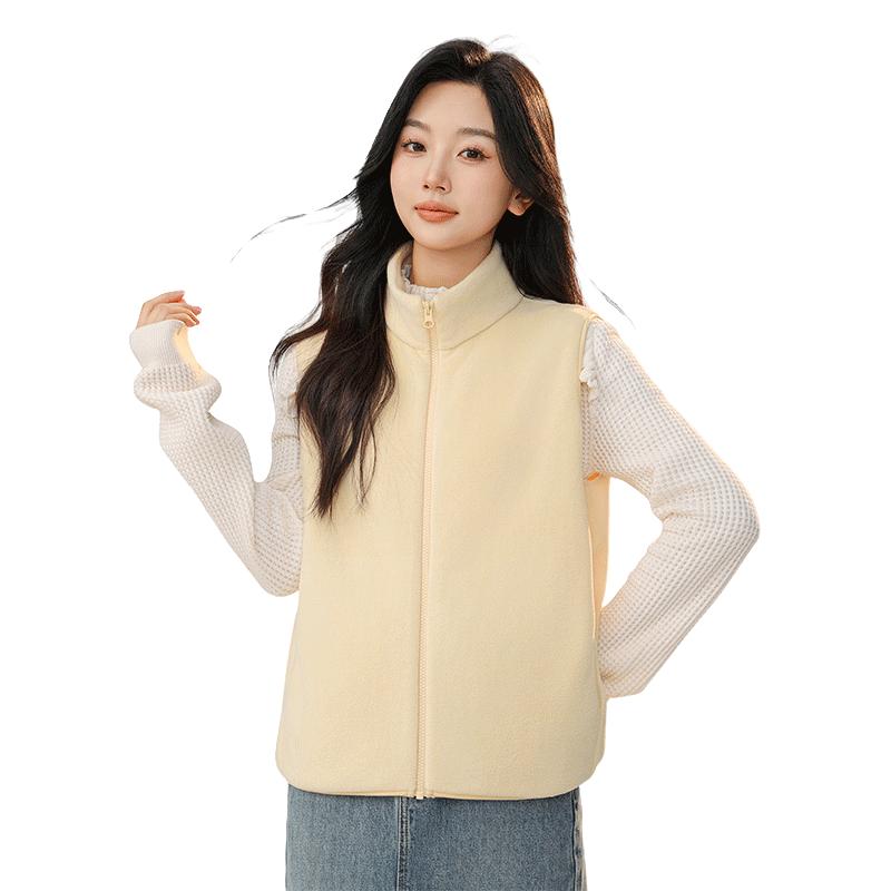 雪中飞马甲女立领抓绒时尚休闲秋冬男女同款背心外套  暖米色  L