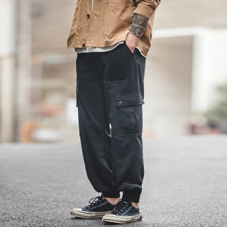 马登 工装 美式街头束脚休闲裤宽松机能九分长裤男潮流 黑色 S