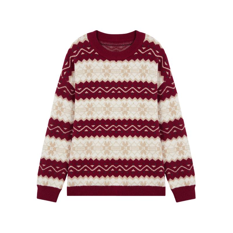 圣诞毛衣女款冬季慵懒风撞色条纹加厚绿色针织衫女爆款