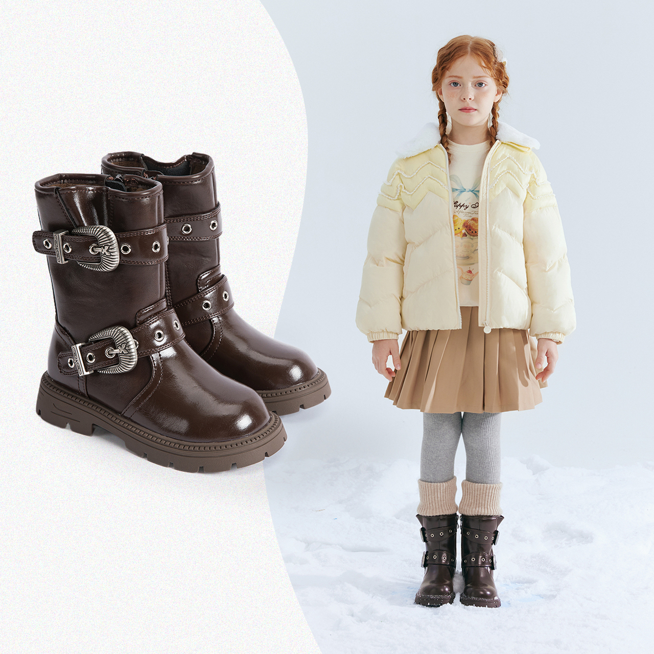 笛莎（DEESHA）童装女童加绒皮靴2025冬季女孩复古休闲保暖洋气短筒皮靴童鞋 咖色 28
