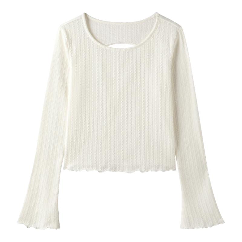 森马内衣女镂空设计感打底衫修身显瘦内搭纯色百搭上衣甜美木耳边