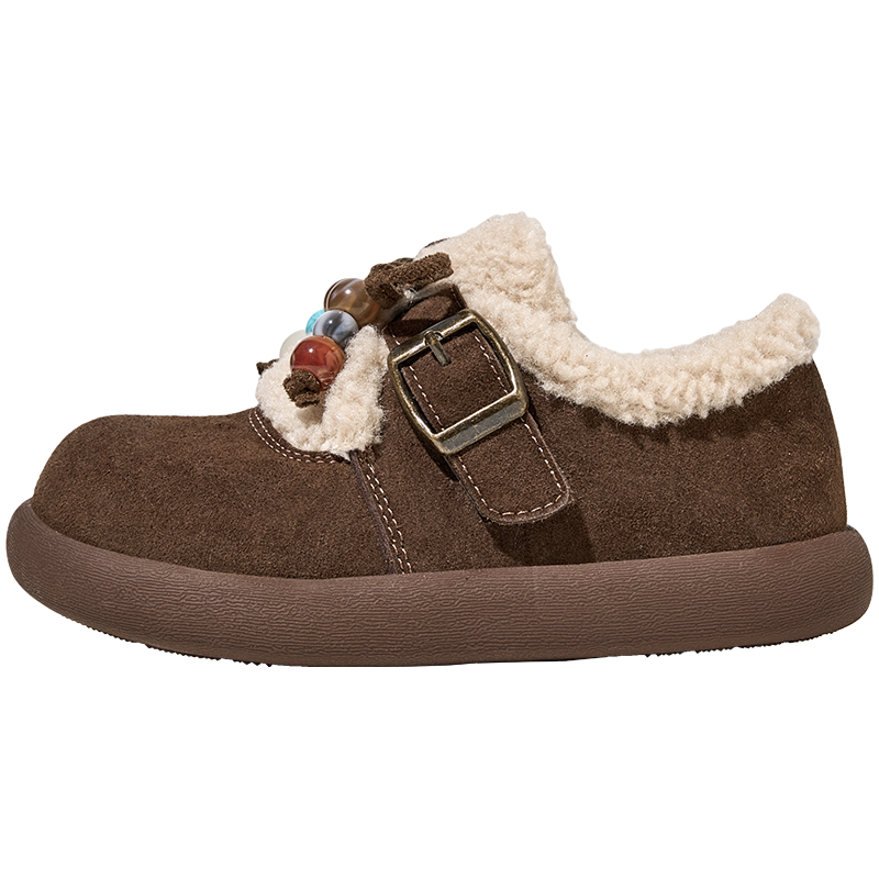 红蜻蜓 【袋鼠鞋】女童鞋子儿童小皮鞋25冬加绒勃肯鞋保暖棉鞋