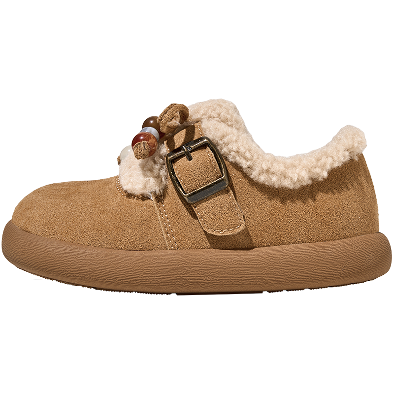 红蜻蜓 RED DRAGONFLY 【袋鼠鞋】女童鞋子儿童小皮鞋25冬加绒勃肯鞋保暖棉鞋