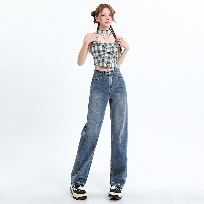 高腰阔腿牛仔裤女2025春秋季高个子直筒宽松垂感百搭拖地长裤