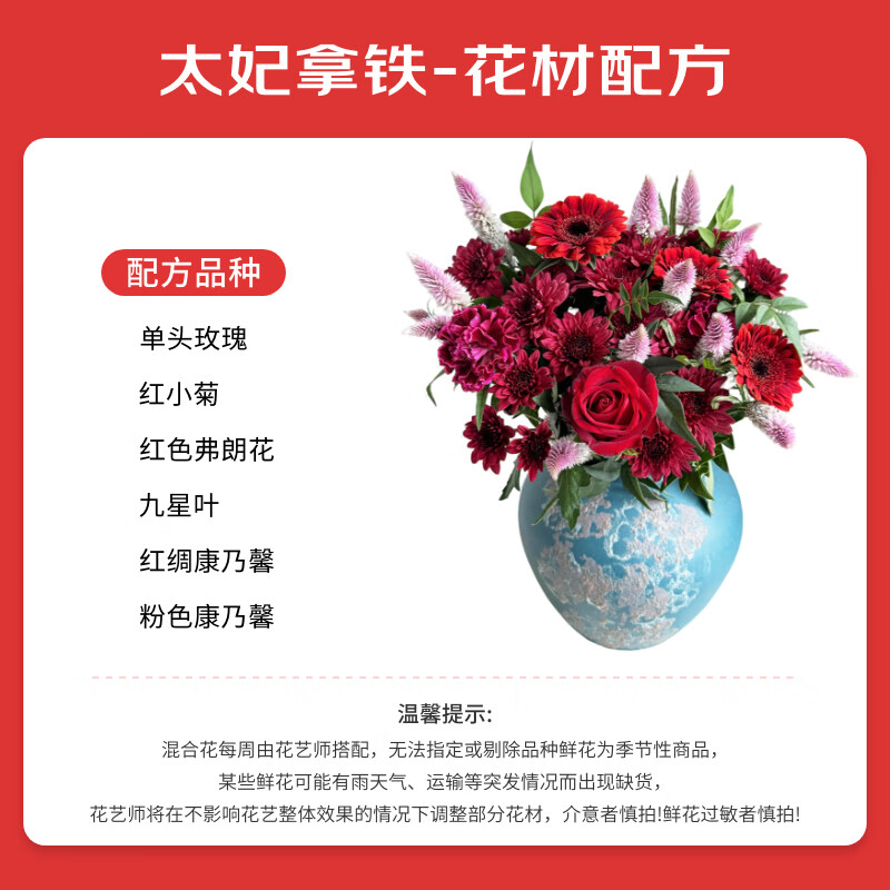 京东鲜花太妃拿铁玫瑰非洲菊冬季混合花束家庭插花源头直发