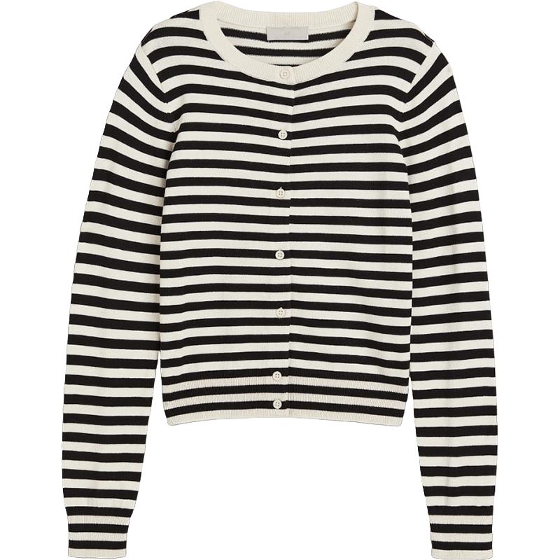 HM女装毛针织衫2024秋季慵懒风圆领长袖打底衫短款外套0579541