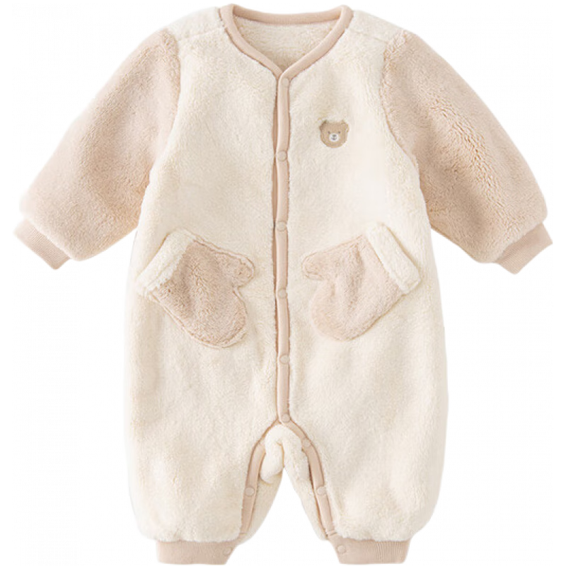 戴维贝拉（DAVE＆BELLA）婴儿睡衣新生儿连体衣男宝爬服女宝衣服0-3个月秋冬外出服 浅卡其 90cm（身高80-90cm）