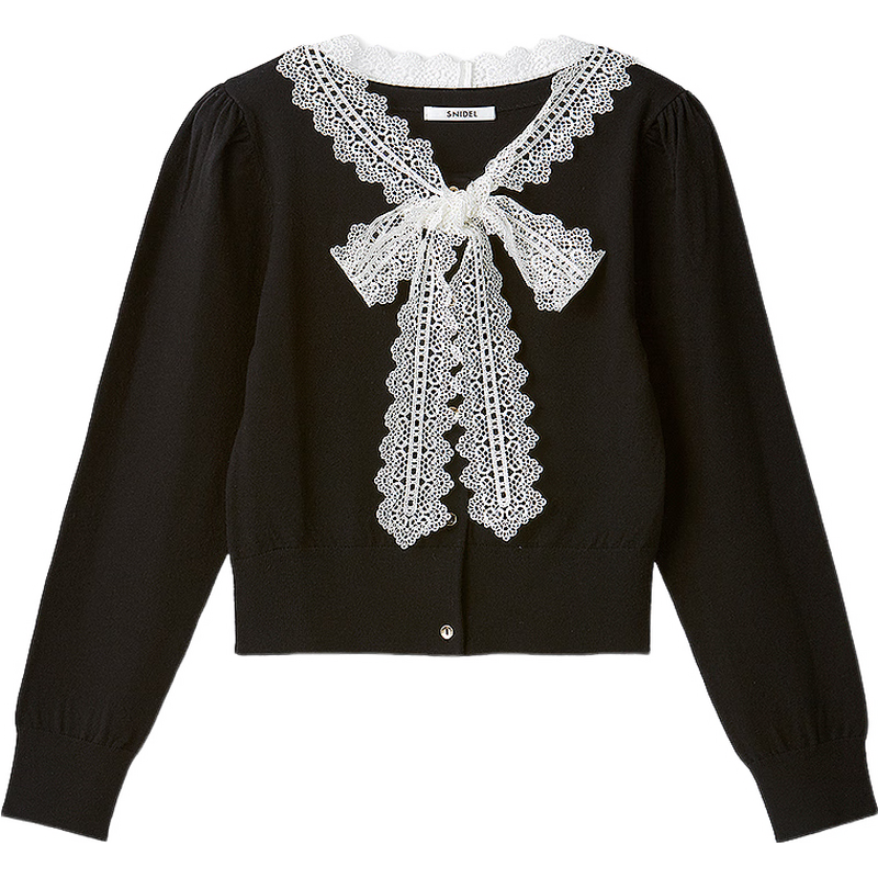 SNIDEL2025秋冬新品优雅蕾丝蝴蝶结系带长袖针织开衫SWNT254296