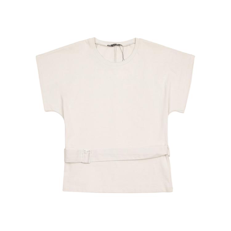 ZARA 【新潮极简】女式纯棉纯色干净休闲风系带收腰圆领短袖T恤