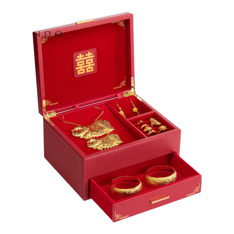 唯兰朵新婚2023结送新娘闺蜜三金五金首饰盒礼盒装  喜庆国红 喜庆国红【礼盒装】