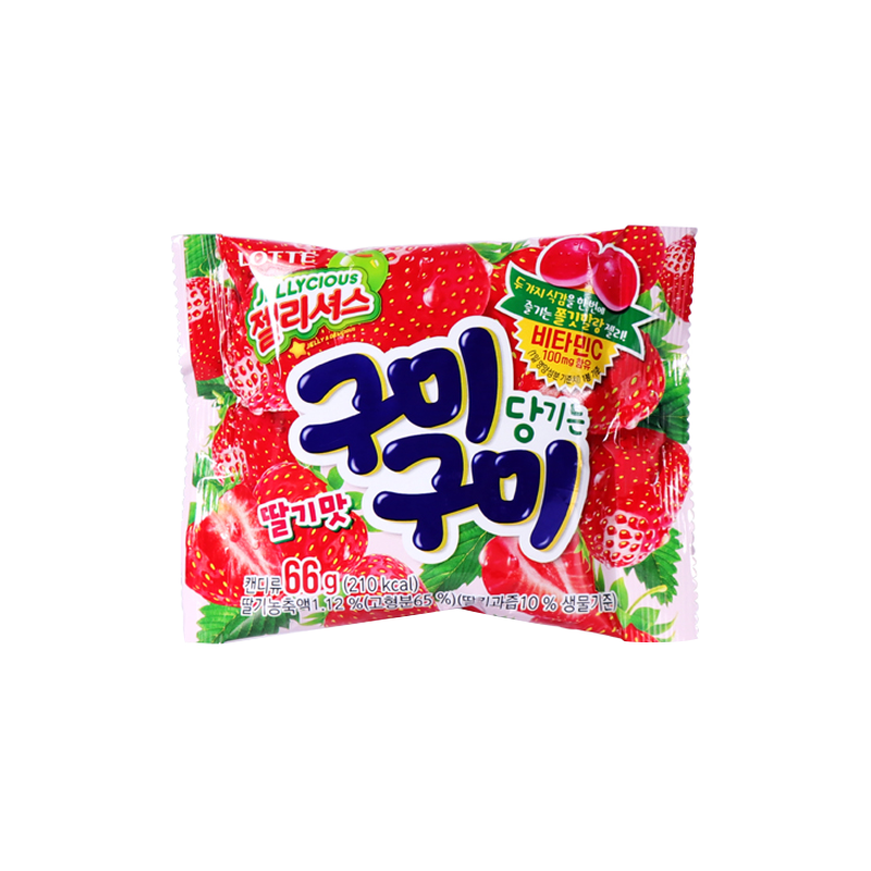 韩国乐天草莓味软糖儿童节休闲糖果零食橡皮糖夹心喜糖QQ