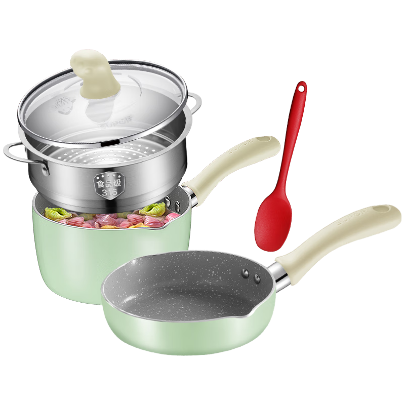 SUPOR 苏泊尔 宝辅食锅婴儿奶锅汤锅不粘食品级煮面 薄荷绿带