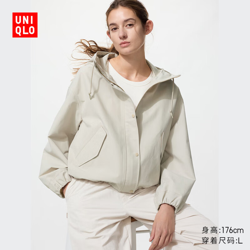 优衣库女装休闲连帽短外套481600 31 米色