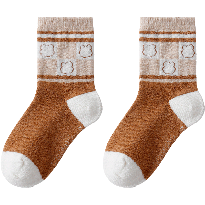 YeeHoO英氏4双装儿童袜子男女童秋冬加厚羊毛软糯亲肤保暖透气高弹宝宝袜 甜酷小熊 【四双装】 4双 L