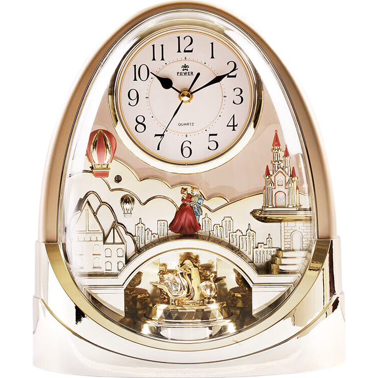 POWER 霸王转摆音乐台钟精致工艺欧式家居客厅摆件座钟创意个性钟表4212ARMKS 金色 4212金色-带音乐