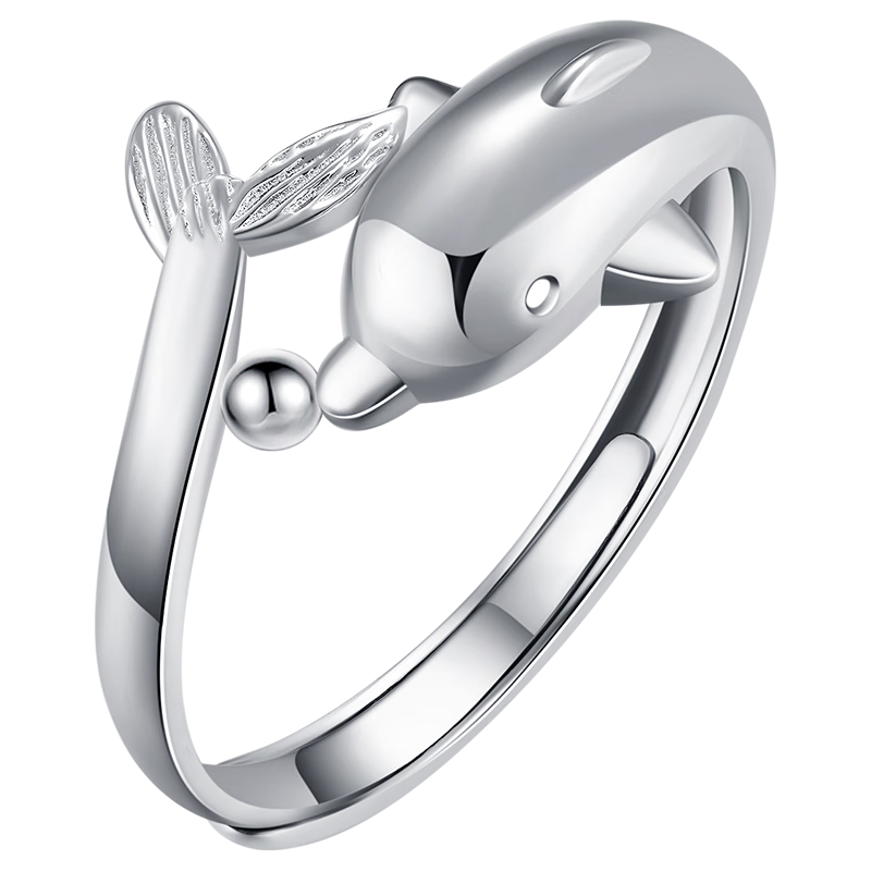 金至尊铂金戒指PT950海豚精灵活口白金戒指女计价 3.79克