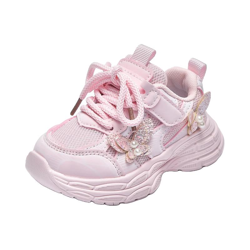 温小影2025春秋儿童老爹鞋女童运动鞋网面透气休闲跑步鞋宝宝公主风 紫色 29 内长约17.5CM