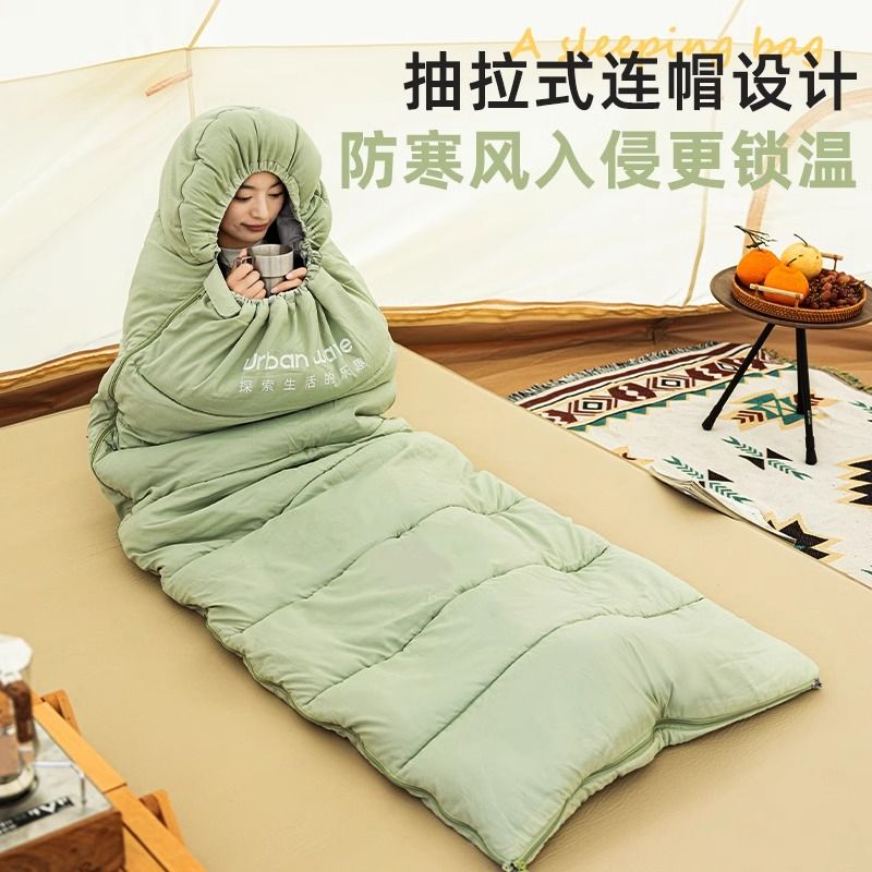 睡袋大人男户外露营四季通用款羽绒单双人秋冬季室内加厚防寒便携