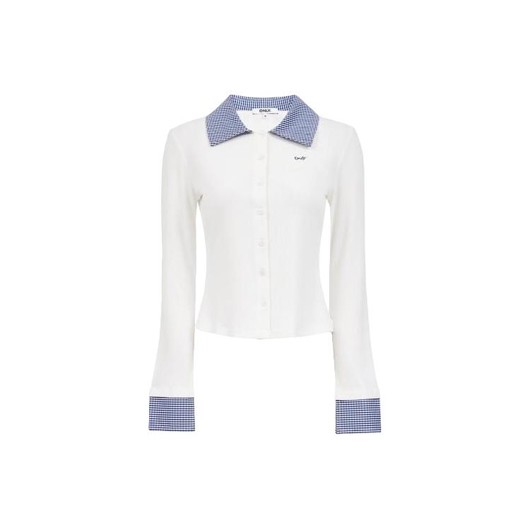 ONLY 【长袖T恤】2025冬季衬衫拼接领口设计翻领正肩打底衫T恤女