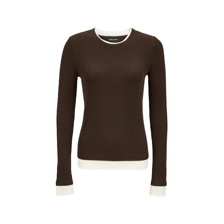 VERO MODA 【含再生纤维素纤维】T恤25冬季修身撞色上衣遮肉显瘦百搭