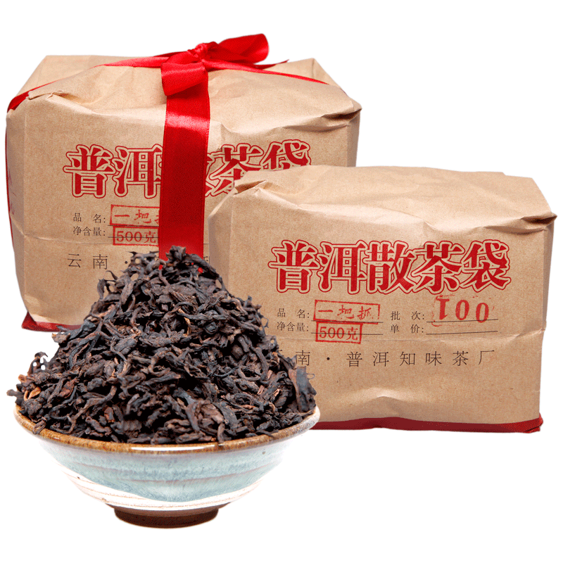 吉顺号茶叶 一把抓普洱茶熟茶散茶陈年老茶500克 普洱茶老茶 老熟茶