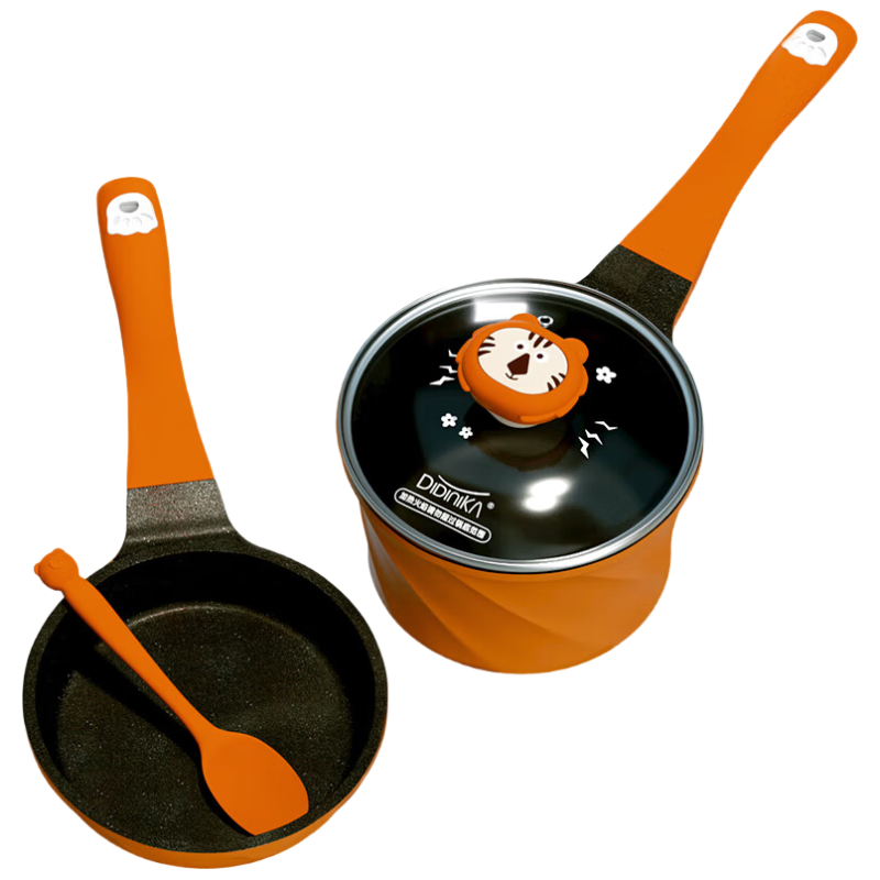 Didinika辅食锅动物乐园宝宝不粘店煎煮一体熬粥蒸锅 正义橙狮
