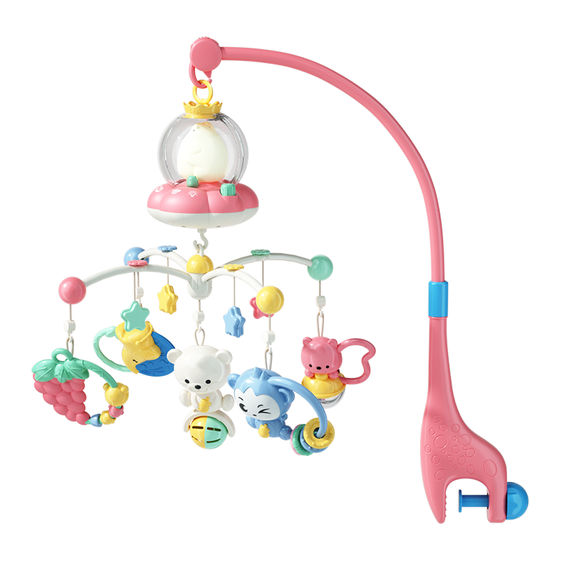欣格 xinge 婴儿床铃摇铃音乐旋转床头铃床挂0-1岁宝宝安抚摇铃牙胶玩具新生儿周岁生日礼物可充电遥控粉色六一儿童节礼物