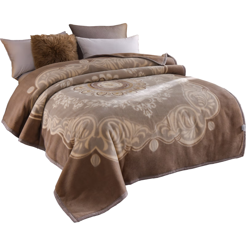 恒源祥羊毛毯子 100%澳洲纯羊毛毯加厚秋冬季厚毯天然纯羊毛毯被子 纯澳洲羊毛毯-咖色 200*230cm 总重8斤