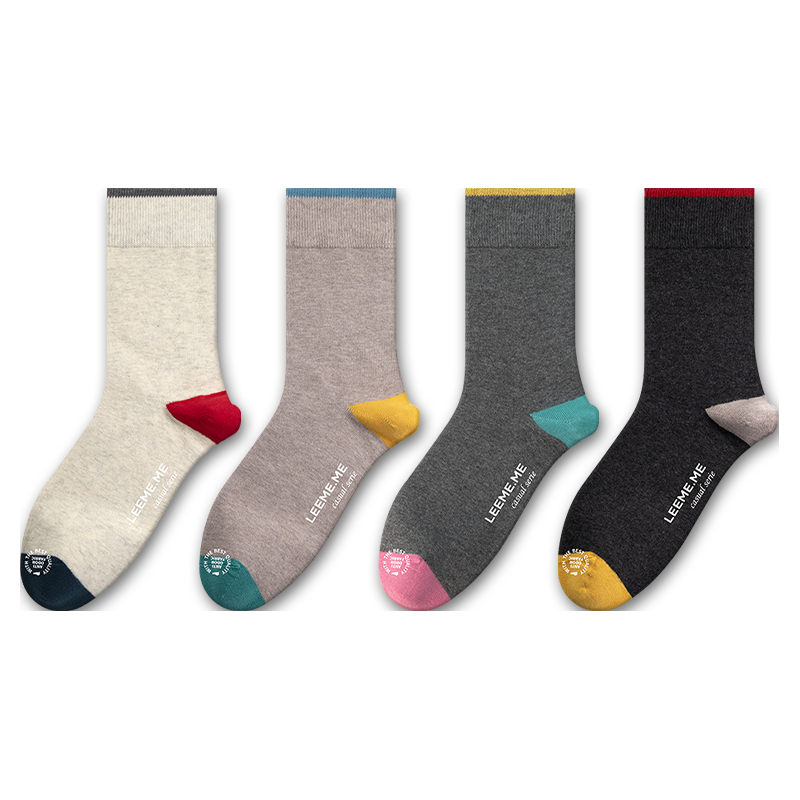 粒米【抗菌】袜子男秋冬季中筒袜透气男士袜子4双装双色撞跟 均码