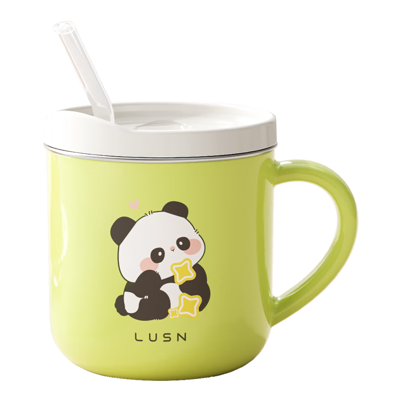 LUSN 如山 儿童牛奶杯刻度家用敞口316L不锈钢宝宝吸管杯学饮杯喝水杯子 牛奶杯带盖 260ml
