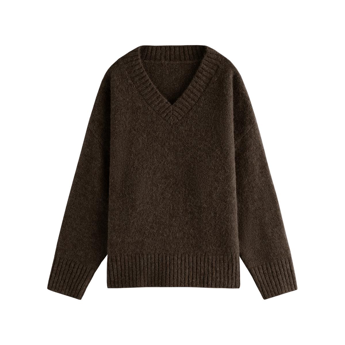 范思蓝恩FANSILANEN 慵懒风外穿V领毛衣女春秋高级感宽松针织衫穿搭上衣