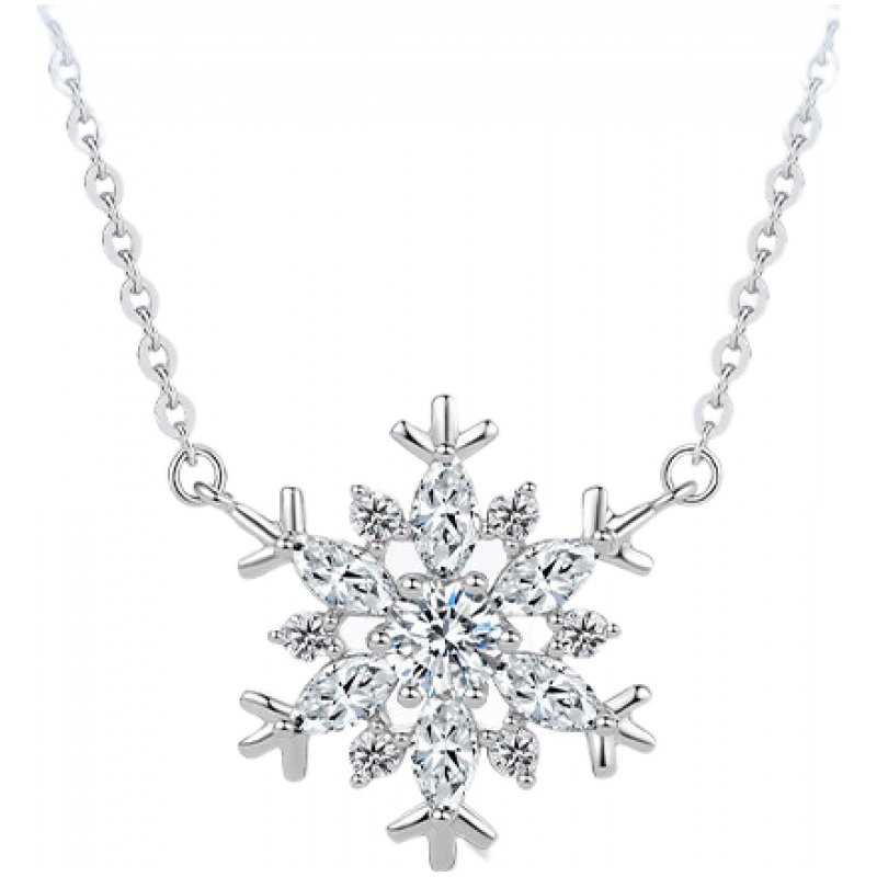 周六福 ZHOU LIU FU ZLF）S925银饰锆石项链女梦幻雪花吊坠唯美浪漫链坠套链 链坠链长40+5cm