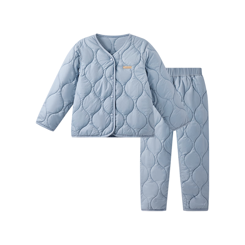 英氏（YEEHOO）儿童冬季家居服套装【校园暖搭系列】美利奴羊毛防水防污校服 暖暖蓝灰 【套装】 160