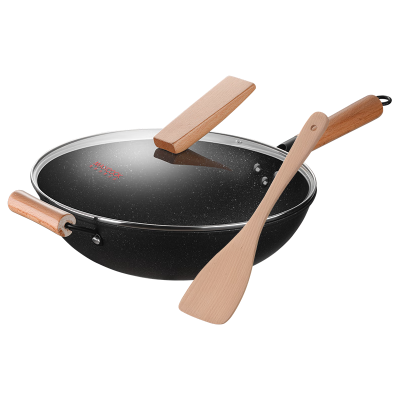 美厨（MAXCOOK）不粘炒锅 精铁带可立盖带木铲34cm不粘涂层燃气电磁炉通用MCC7641