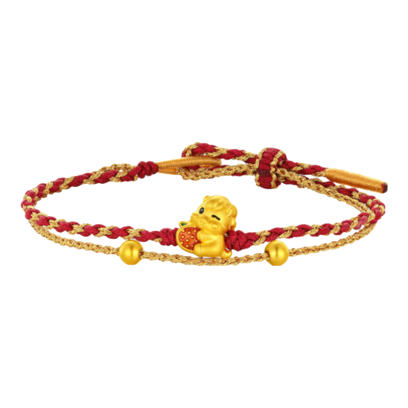 潮宏基好事发生马上有钱黄金手链女足金红绳小马手绳生肖马年本命年 可调节手绳