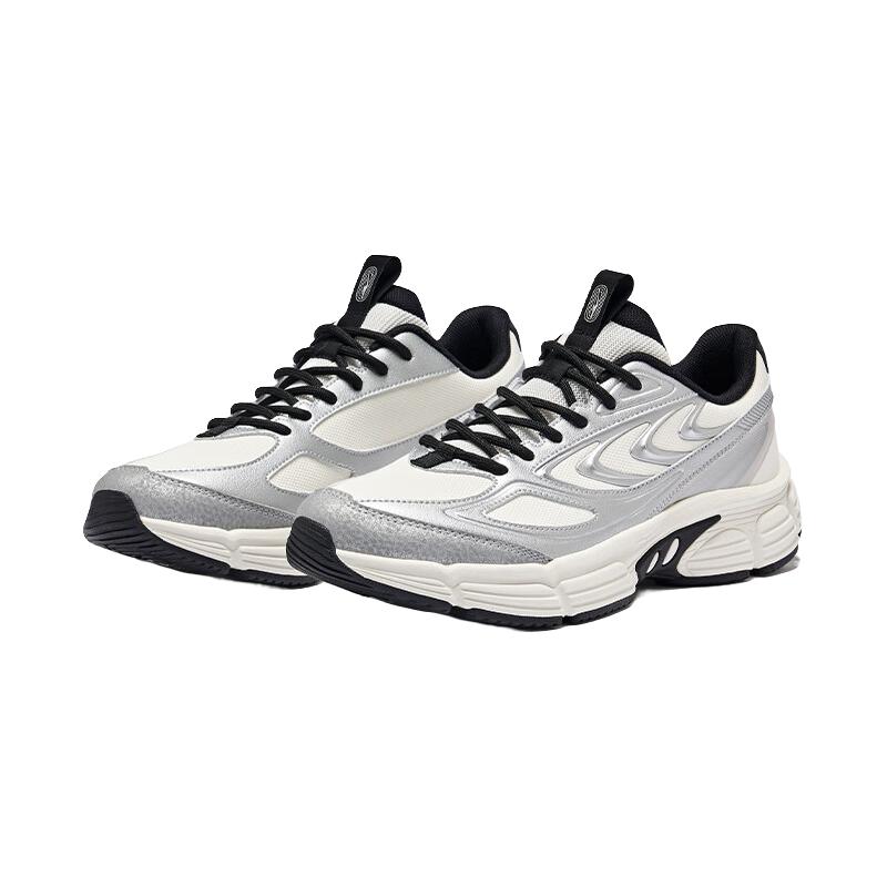 鸿星尔克男鞋秋季舒适老爹鞋厚底软弹运动鞋子简约百搭男子休闲鞋峥嵘 微晶白/亮银 42